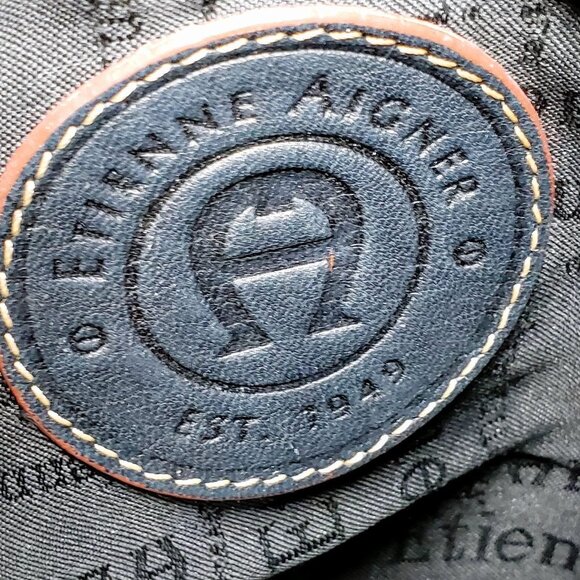 Etienne Aigner Black Leather Fold Top Shoulder Purse - Picture 7 of 8